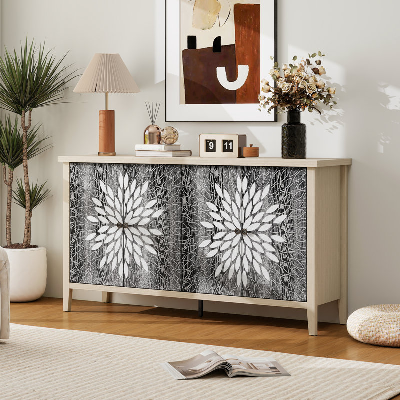 Sideboard Buffet Cabinet, Storage Cabinet With Storage,Modern Storage Cabinet With 4 Doors & Adjustable Shelves For Living Room, Dining Room, Kitchen And Entryway