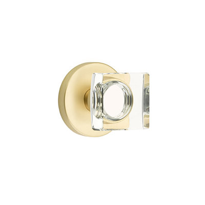 Ensemble de faux boutons Emtek avec rosette à disque et bouton carré en verre moderne