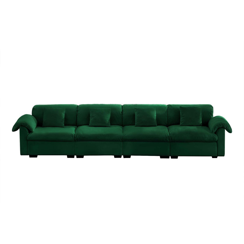 Canapé modulaire en velours 4 places Ishman, Vert