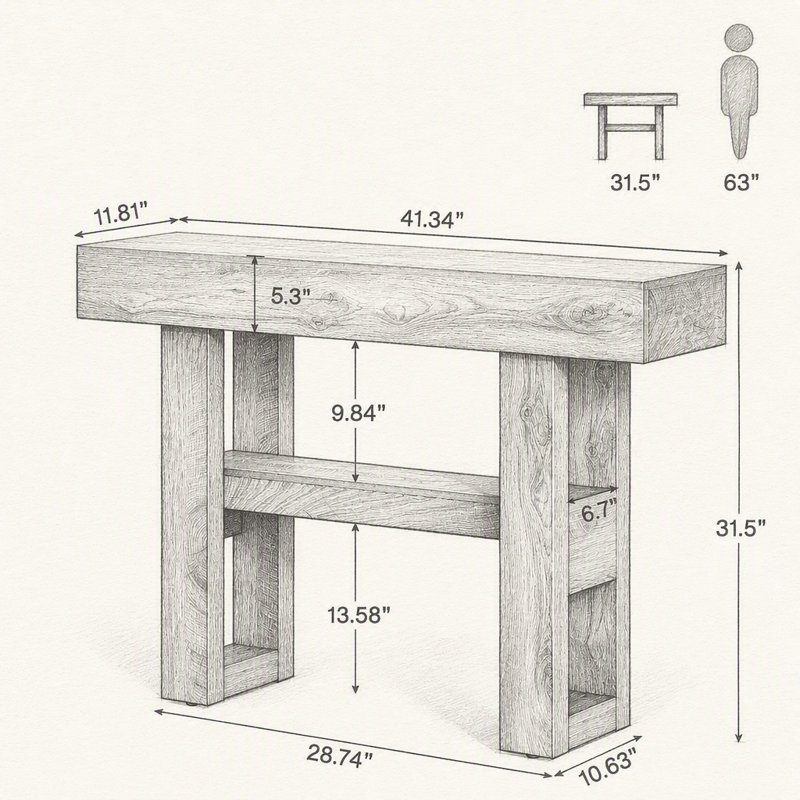 Table console étroite, Marron clair