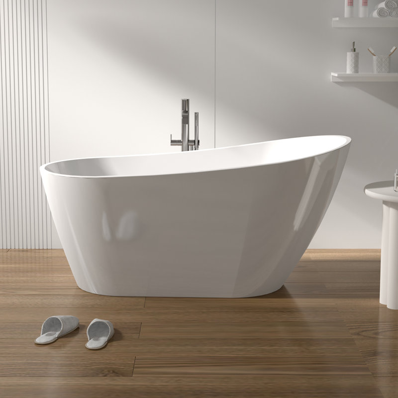 63'' Glossy White Freestanding Acrylic Soaking Bathtub