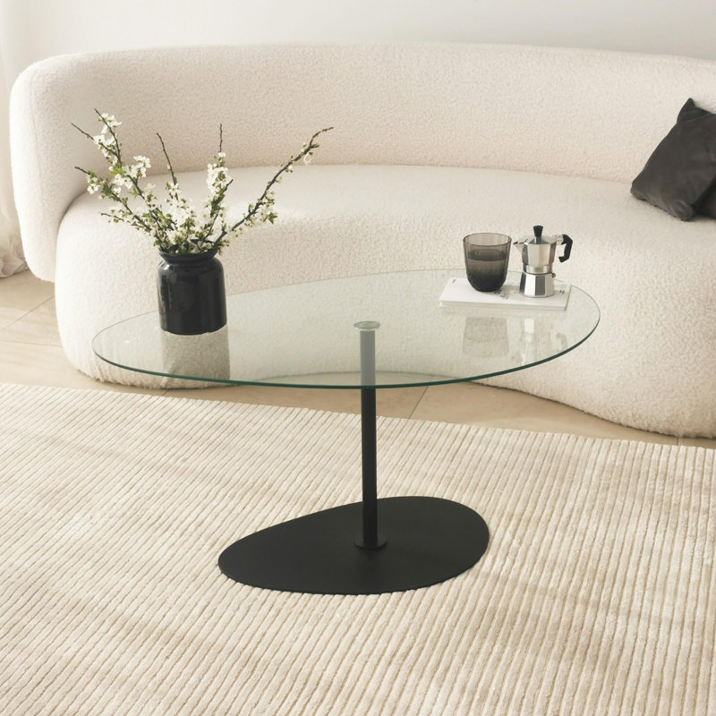 Table basse moderne avec plateau 100% verre trempé, 35,4 x 15,7 x 23,6 pouces | Pieds élégants en métal, finition transparente et noire | Démonté pour un assemblage facile, parfait pour les espaces de vie contemporains et la conception de fantaisie