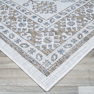 Hanlin Floral Flatweave Ivory Light Brown Sand Indoor Outdoor Area Rug