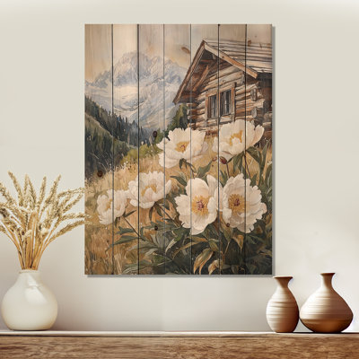 Peonies By The Mountain Cabin - Peonies Wood Wall Decor - On Natural Pine Wood