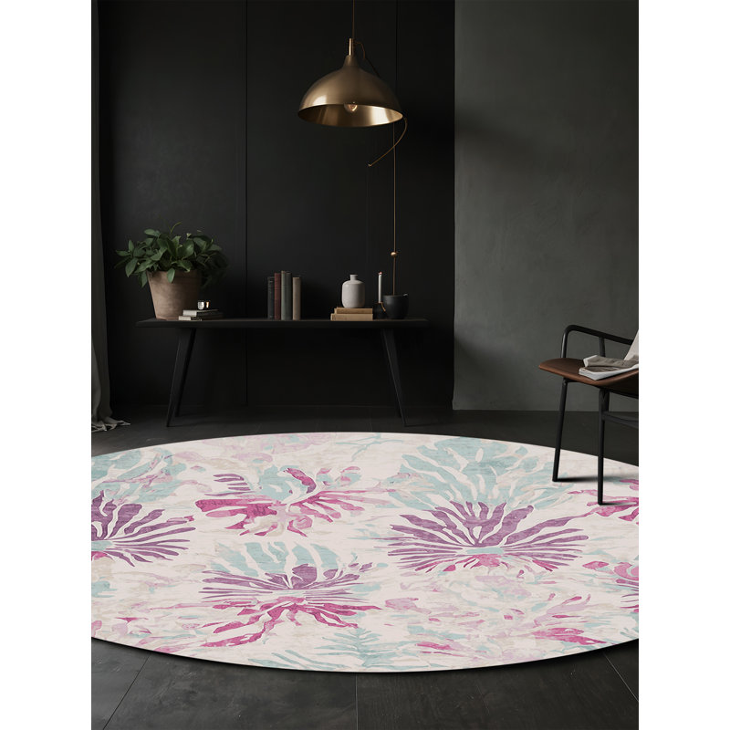 Machine Washable Gray Area Rug, Round 4'