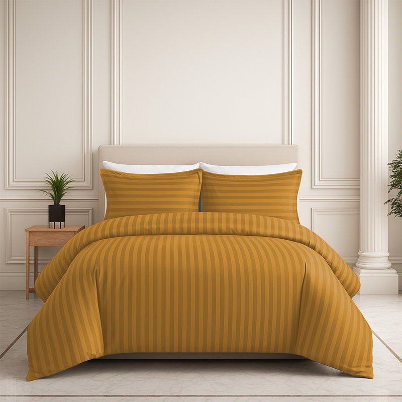 Microfiber Striped Duvet Cover Set with Pillowcases, Ochre, Double Duvet Cover Set + 2 Pillowcases