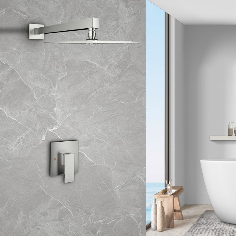 Topcraft 10-Inch Square Wall-Mounted Rain Shower System with Single Handle, Brushed Nickel