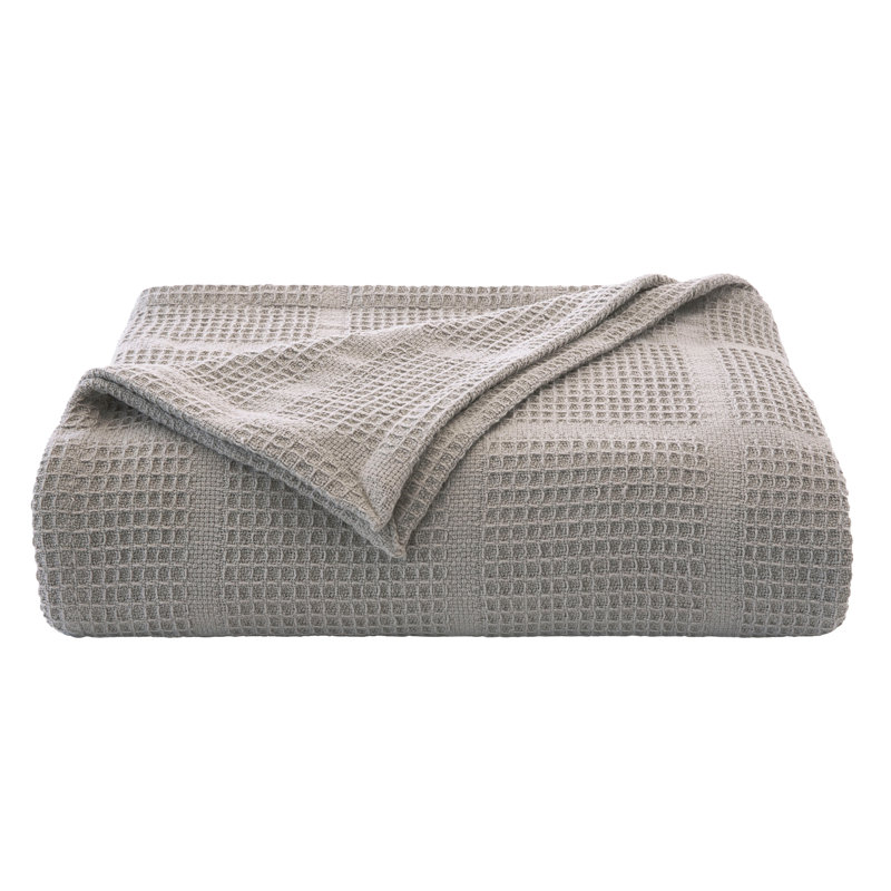 Kenneth Cole Waffle Grid Solid Cotton Blanket, Black, King