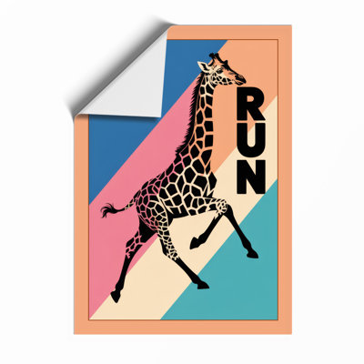 Giraffe Run Retro - Framed Print
