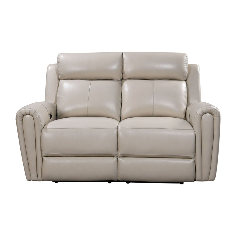 Iqraa Upholstered 61'' Power Reclining Loveseat, Cream Genuine Leather