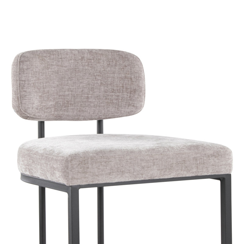 Tabouret de bar à hauteur fixe en métal noir et tissu gris clair - ensemble de 2, Gris, Noir