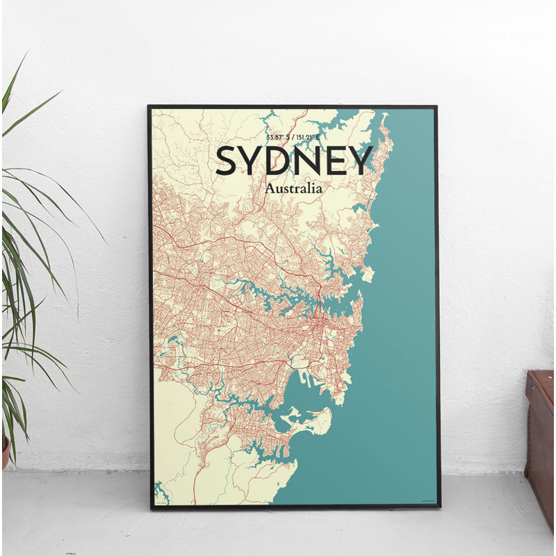 Sydney City Map - impression d'art graphique, H 17 po x l 11 po x P 0,05 po