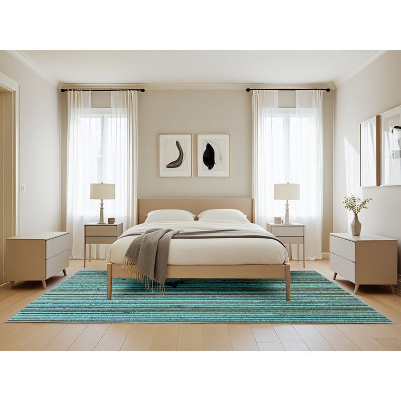 Tapis bleu tissé à la machine, Rectangle de 5 pi x 8 pi
