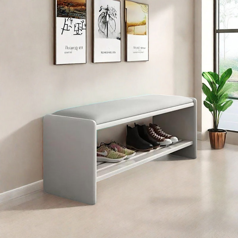 Banc de rangement pour tabouret 35,4 po, Blanc / Gris