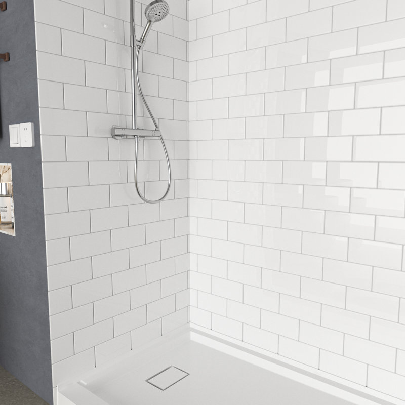 Encadrement de panneau de douche 60 po x l 32 po x P 96 po, blanc uni, à installation rapide et découpable, d'une épaisseur de 0,197 po