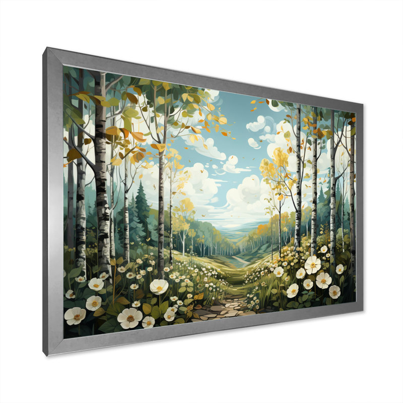 Birch Woods Silent Woods IV sur toile, Cadre photo argenté, H 30 po x l 40 po x P 1,5 po