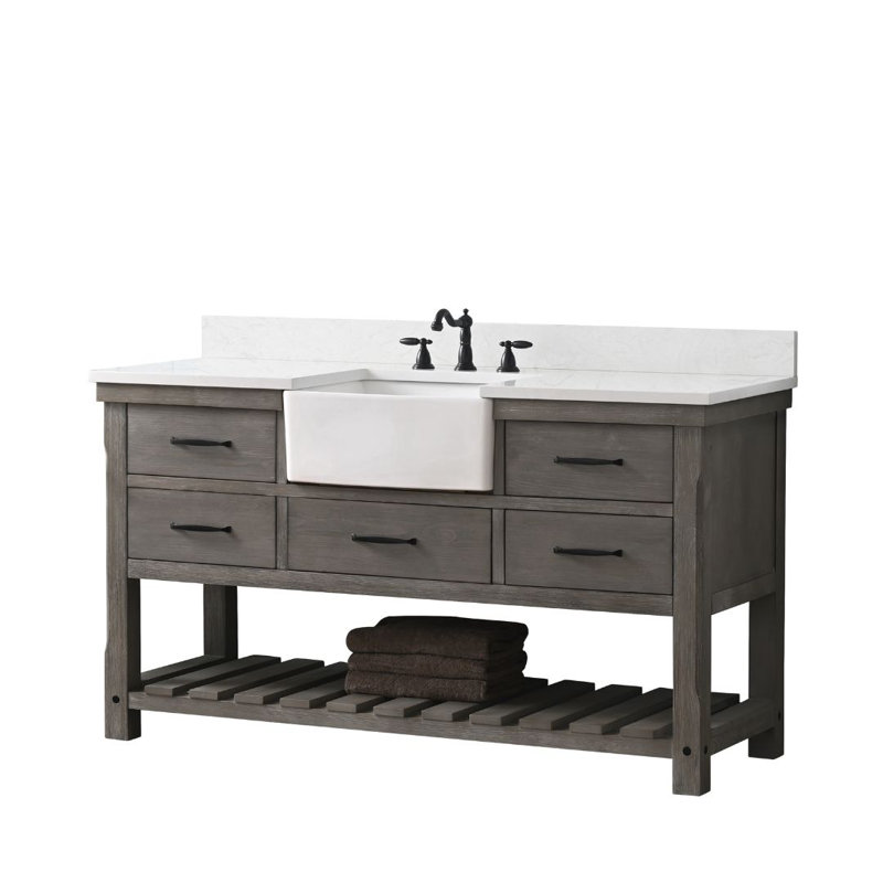 Ensemble de meuble-lavabo simple 60 po Curiel, Gris patiné / noir mat