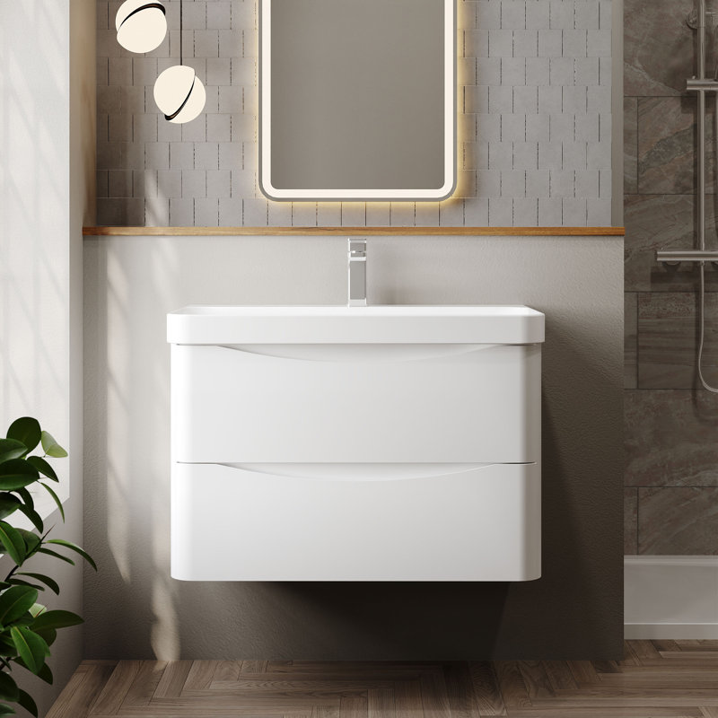 Lunar Bathroom Vanity, Satin White, 80.7 cm W