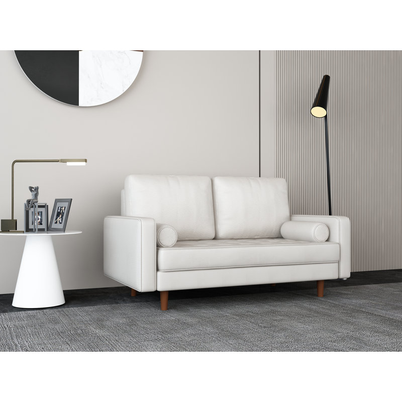 Germania 59" Leather Upholstery Square Arm Loveseat, White Faux Leather
