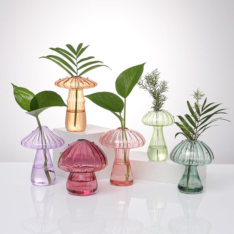 Vases en verre champignon pour plantes d'intérieur, ensemble de 6 stations colorées de propagation des plantes, mini terrarium pour plantes