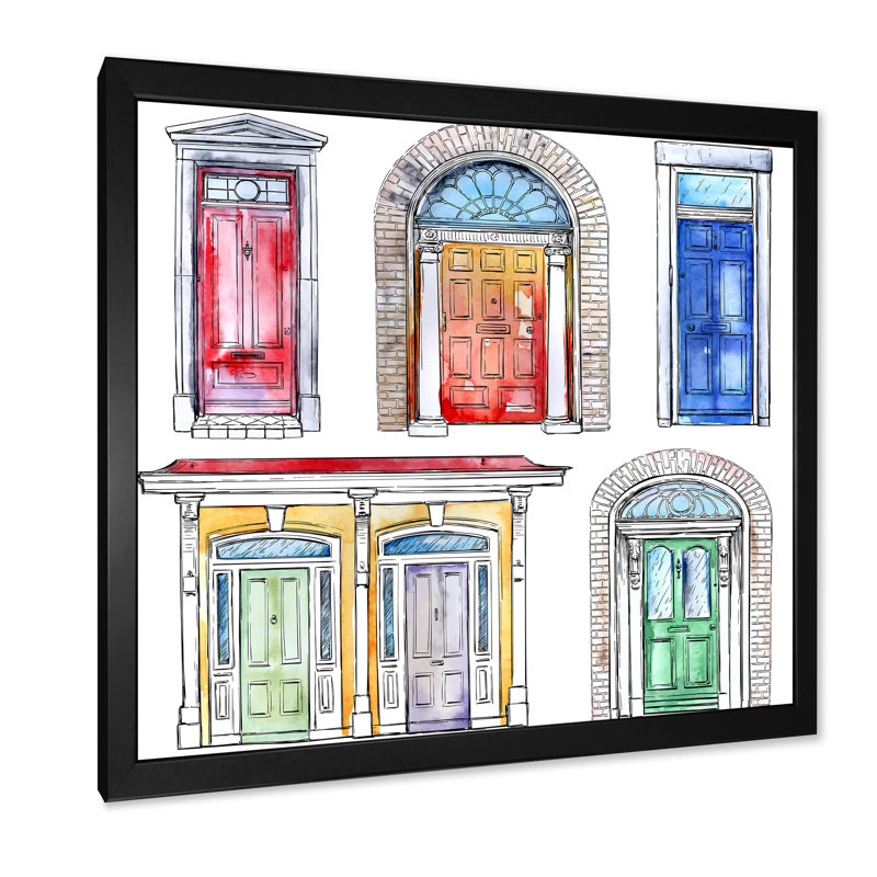 Collection de porte rétro - reproduction d'art sur toile traditionnelle, Impression noire sur toile encadrée