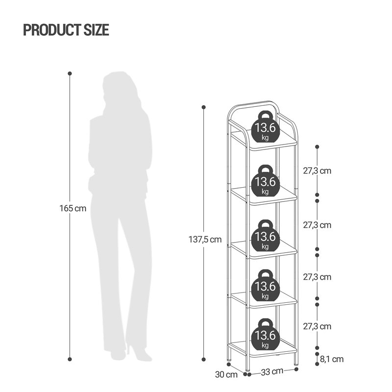 137.5 cm H x 33 cm W Book Display Bookcase