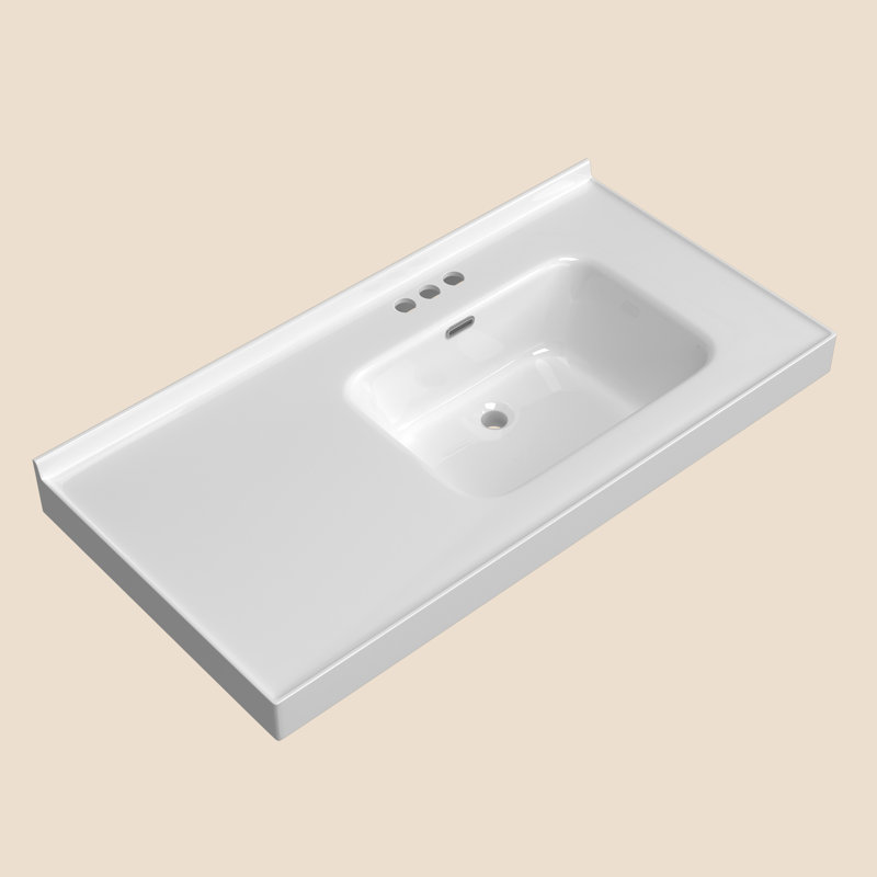 43'' W X 22'' D Single Sink White Vanity Top Solid Surface Rectangular Bathroom Sink Countertop with 1.38in. H Backsplash Basin&Pre-drilled Three Faucet Holes