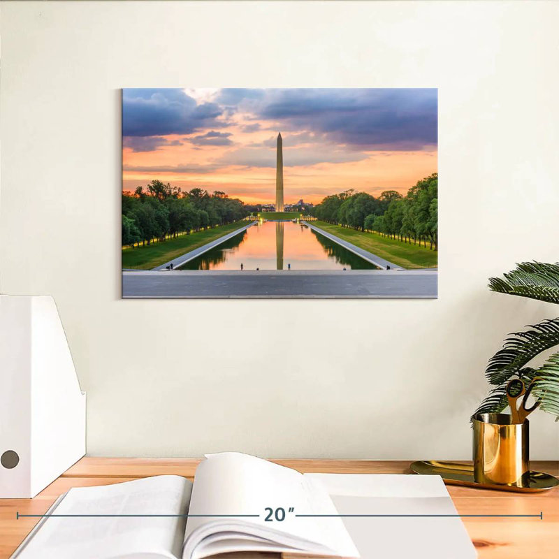 Monument de Washington au coucher du soleil, H 8 po x l 12 po
