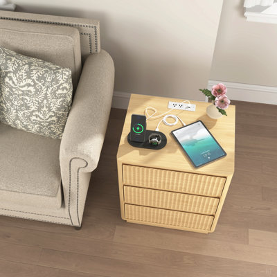 (Ensemble de 2) table de bout avec station de charge USB C rapide, table d'appoint avec tiroir 3Drawers, grande armoire de rangement moderne en bois pour le salon, la chambre à coucher, le bureau