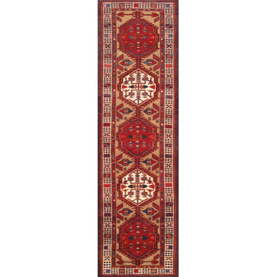 Tapis de couloir unique en laine noué à la main couleur chameau / ivoire 3 pi 2 po x 10 pi 11 po
