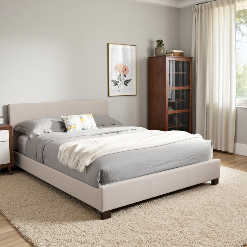 Gabby Upholstered Polyester, Queen Platform Bed, Beige, 62.6'' W X 84.8'' L X 33.46'' H, Beige, Queen