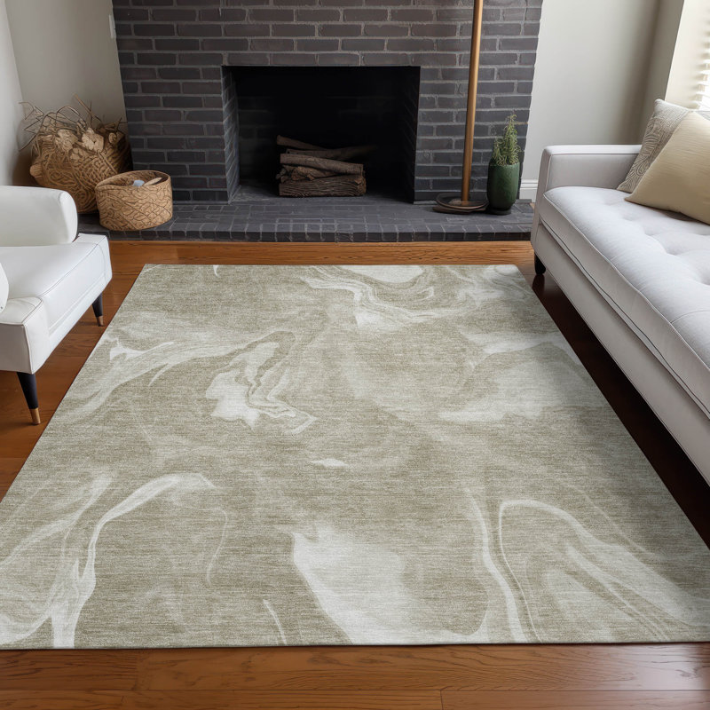 Tapis taupe Prisco lavable à la machine de qualité supérieure, Rectangulaire 8 pi x 10 pi