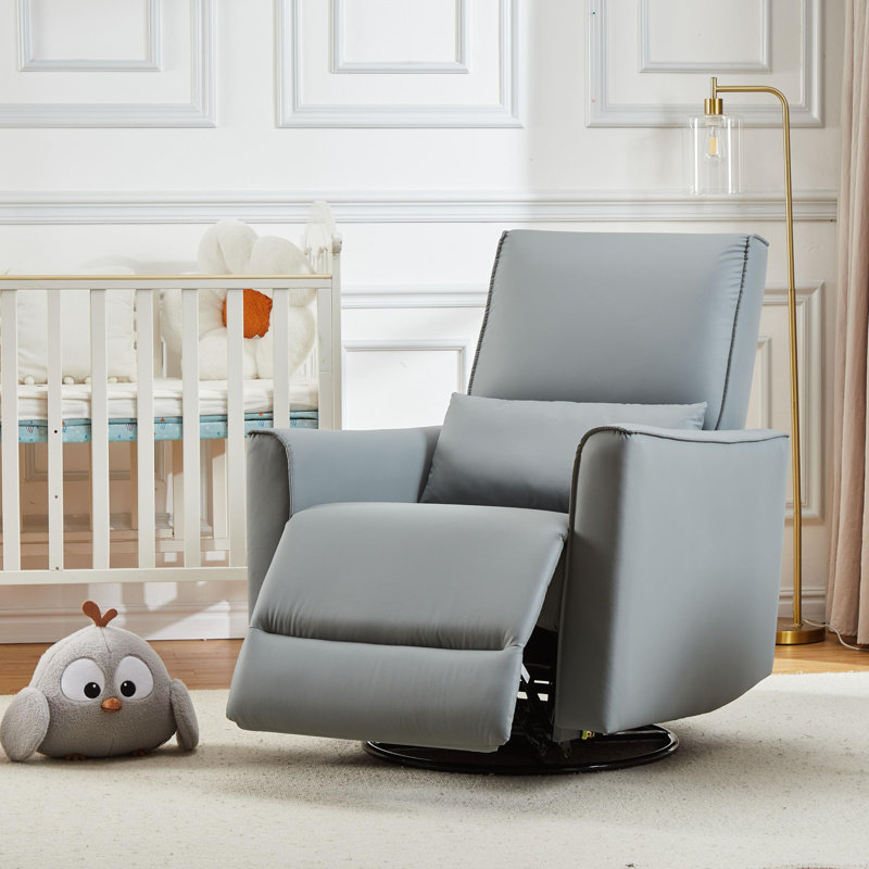 360° Swivel Rocking Recliner Chair, Glider Rocking Chair, Upholstered Faux Leather Reclining, Gray