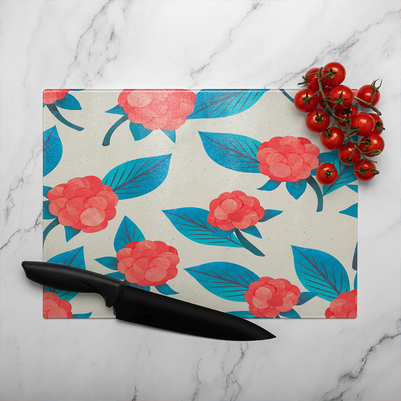 Watercolour Floral Pattern Glass Chopping Board, 40cm L x 28cm W