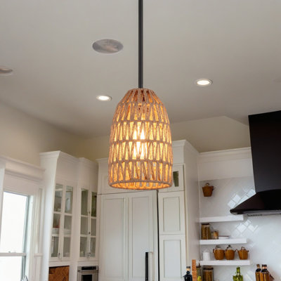 Luminaire suspendu en rotin tissé 1 lumière à 1 lumière pour la cuisine, certifié UL