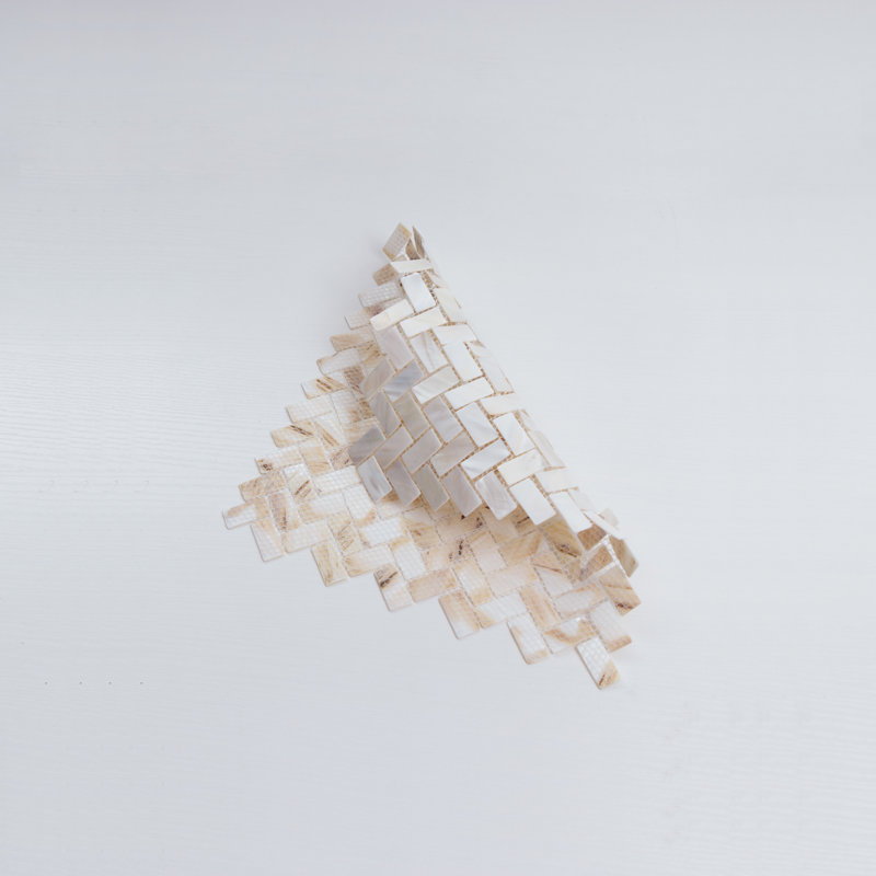 Mother of Pearl 0.6" x 1.2" Seashell Chevron Mosaic Tile, Pacific Flow
