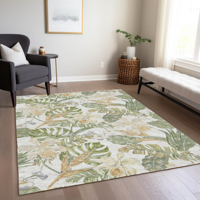 Machine Washable Indoor/Outdoor Cinead ACN1708 Ivory 10' x 14' Rug, Rectangle 2'6" x 3'10"