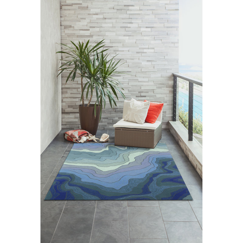 Vandenbosch Abstract Handmade Tufted Blue Indoor/Outdoor Area Rug, Rectangle 3'6" x 5'6"