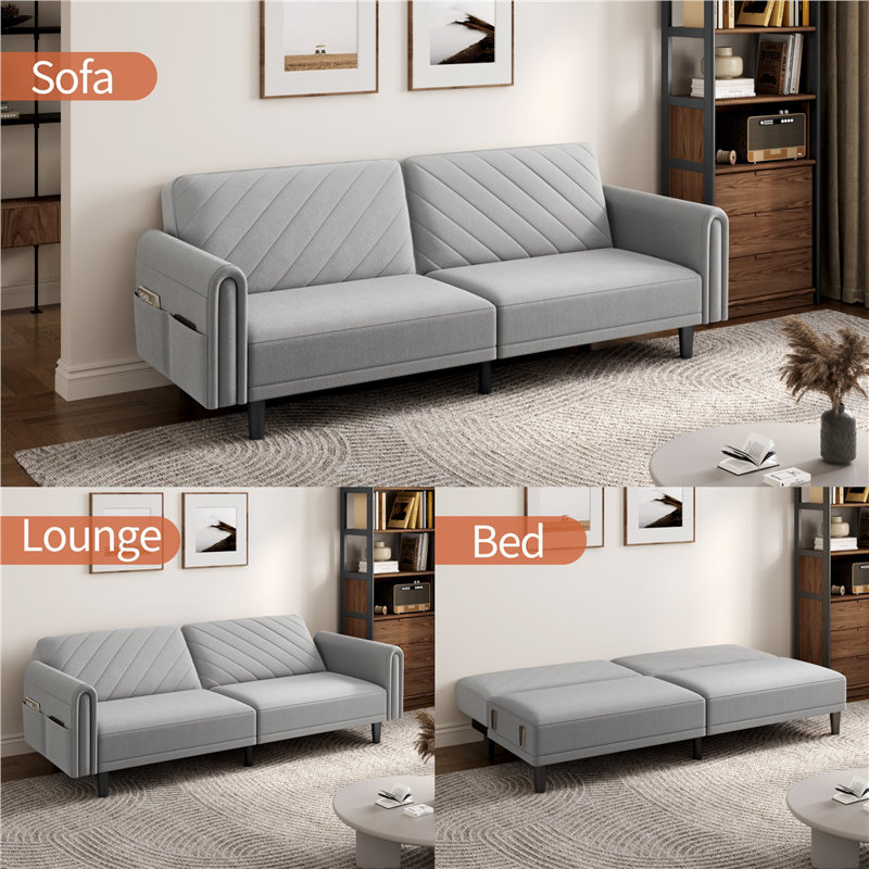 3-Seater Sofa Bed With Adjustable Backrest, Light Grey