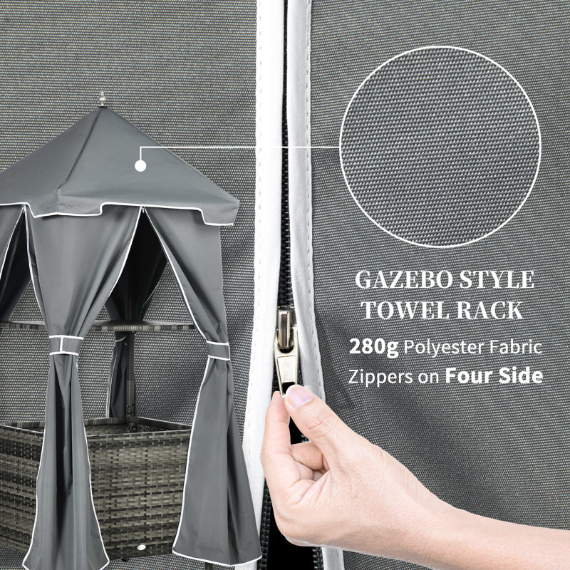 Porte-serviettes près de la piscine - support couvert avec tablette, panier et rangement roulant