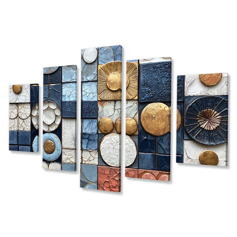 «Abstract Blue and White Rhythms Tiles III», ensemble d'art mural abstrait