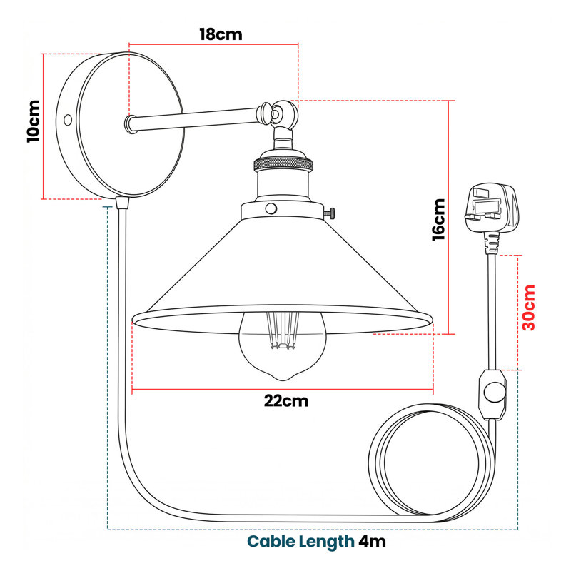 Plug-in Armed Sconce, Blue
