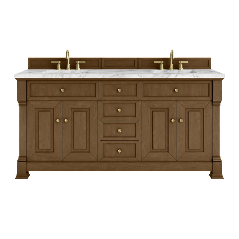 Brookfield 72'' W Double Vanity, Honey Oak, Carrara White