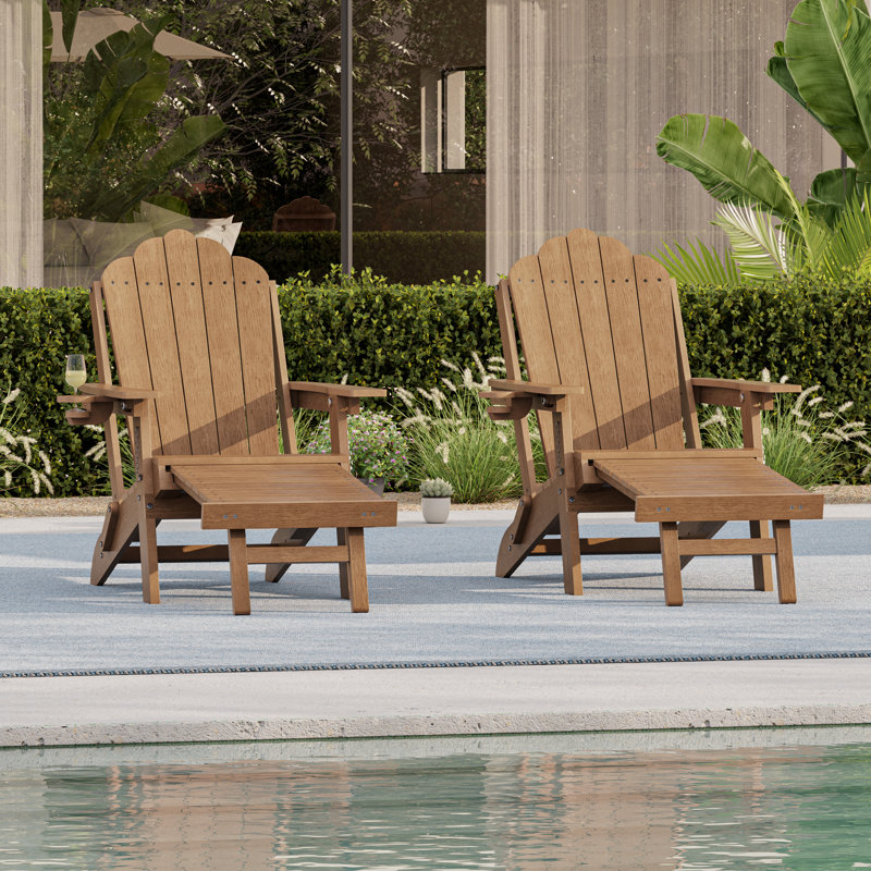 HDPE Foldable Outdoor Adirondack Chair 3-Postion Adjustable with Retractable Ottoman & All-Weather Outdoor Chair for Garden, Lawn & Porch