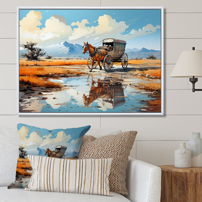 «Old Western Wagon In Nevada I», reproduction sur toile, Cadre naturel flottant, H 16 po x l 32 po