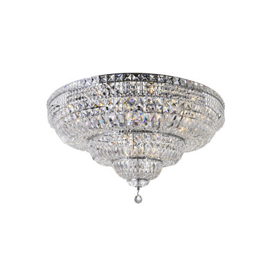 Plafonnier encastré 21 lumières - Finition chromée de 36 pouces de large avec détails en cristal, éclairage ambiant lumineux pour le couloir, la cuisine ou la chambre à coucher