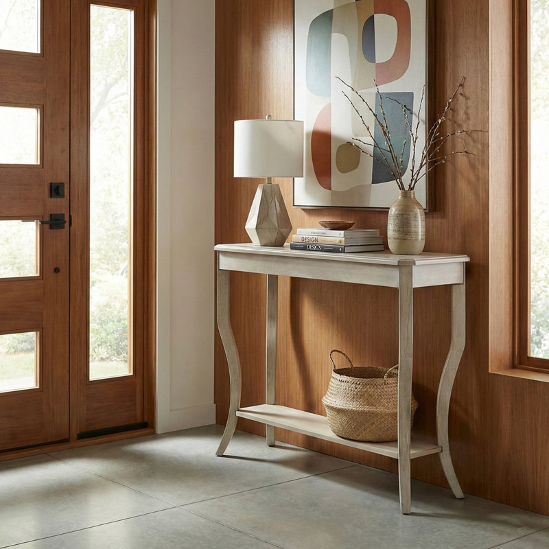 Console en bois massif avec tablette Locke 35,4, Blanc antique