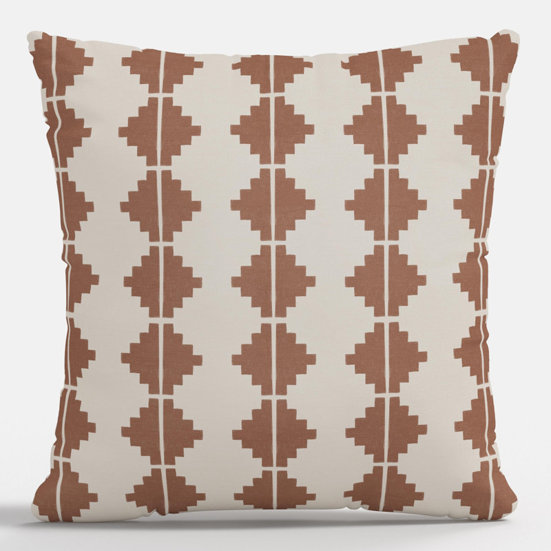 Coussin décoratif d'intérieur en terre cuite aztèque, Imprimé bloc brun, Carré 22 po
