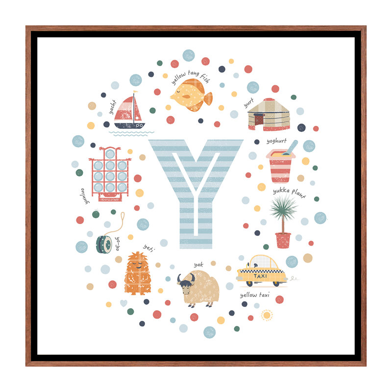 Lettre Y - reproduction d'impression, H 37 po x l 37 po x P 1,5 po, Toile avec cadre brun, Pas de tapis