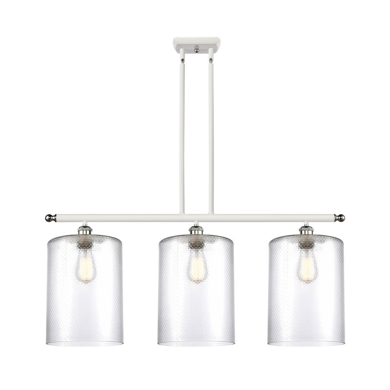 Luminaire suspendu tambour 3 lumières Dublin, Transparent, Blanc / chrome poli